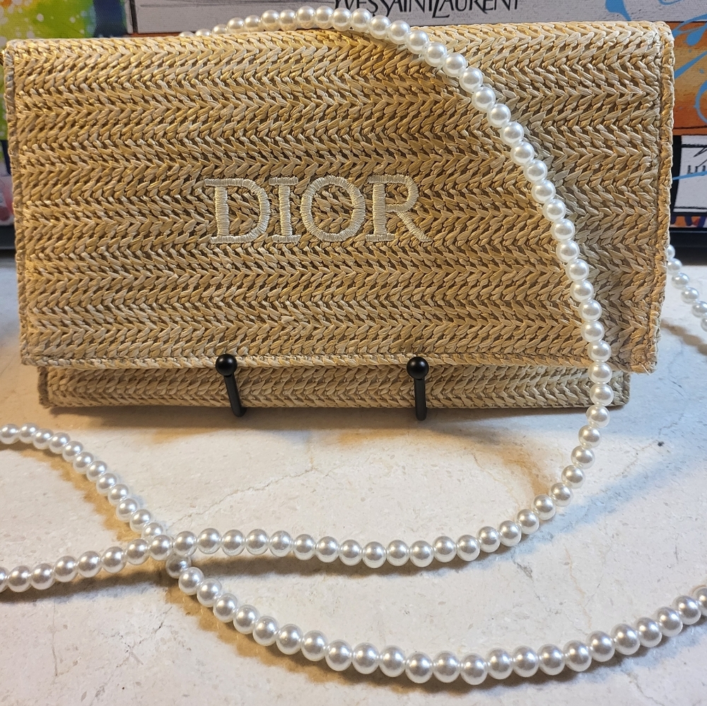 NIB Dior Raffia Clutch Crossbody Bag